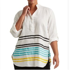 Lauren Ralph Lauren Tavrata Striped Linen Tunic Plus Size 2X